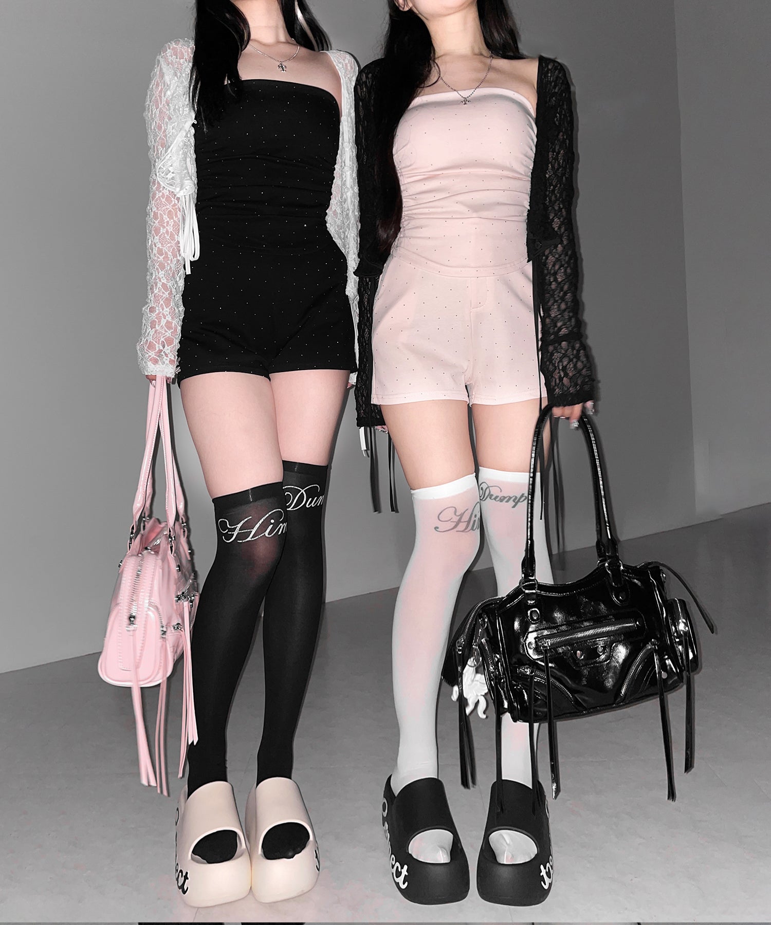 【 セットアップ 】ラインストーンベアトップ＋ハイウエストショートパンツ SET ／ 【 SETUP 】Rhinestone bare tops ＋ high waist short pants SET