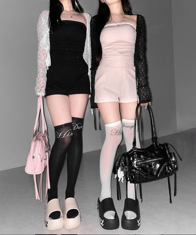 【 セットアップ 】ラインストーンベアトップ＋ハイウエストショートパンツ SET ／ 【 SETUP 】Rhinestone bare tops ＋ high waist short pants SET