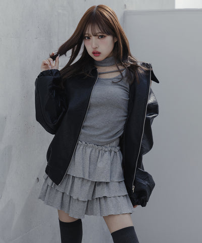 【 ３color 】３段フリルカットソーミニスカパン ／ 3 frill cutsew mini skirt pants