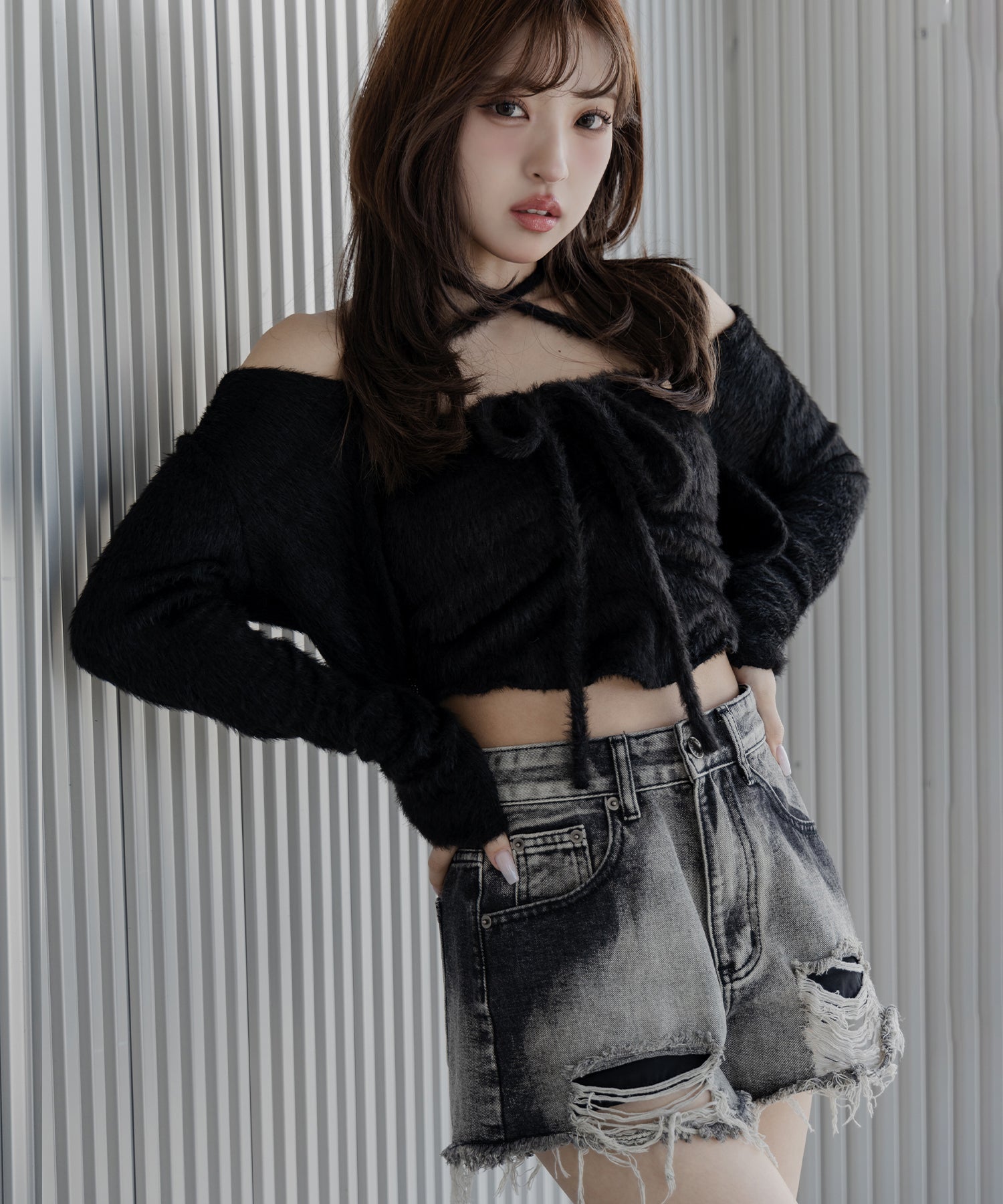 【 ２color 】クラッシュダメージブリーチデニムショートパンツ ／ crush damaged bleach denim short pants