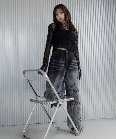 【 ２color ／ ４size 】グラデーションクラッシュダメージワイドデニムパンツ ／ gradation crash damage wide denim pants