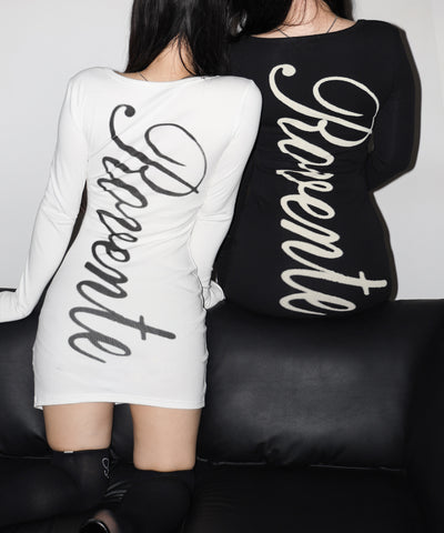 レタリングバックロゴスクエアタイトミニワンピース ／ lettering back logo square tight mini onepiece
