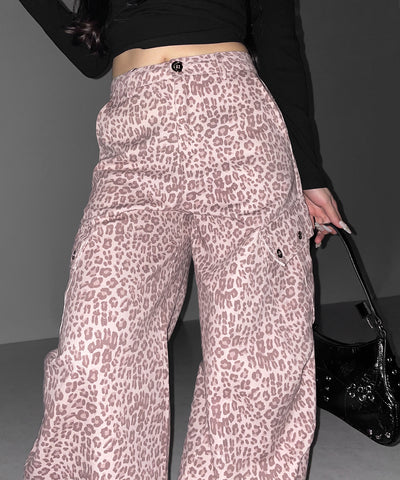 ヴィンテージライクピンクレオパードバレルカーゴパンツ ／ vintage like pink leopard barrel cargo pants