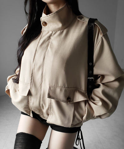 スタンドカラーオーバーショートトレンチコート ／ stand collar over short trench coat