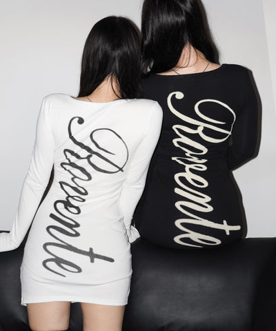 レタリングバックロゴスクエアタイトミニワンピース ／ lettering back logo square tight mini onepiece