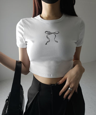 【 ４color 】ミニリボンショートちびＴシャツ ／mini ribbon short chibi Tee