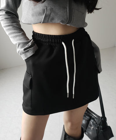 【 インナーパンツ裏地付 】ハイウエストスウェットミニスカート ／ high waist sweat mini skirt