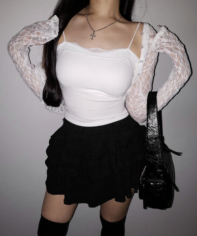 【 ３color 】レース切替スクエアクロップドキャミソール ／ Lace switched square cropped camisole