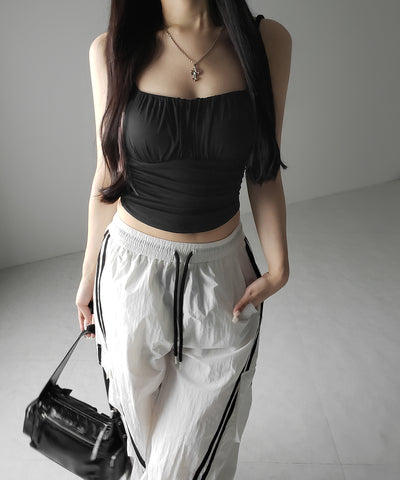 【 ３color ／ カップ付き 】シャーリングギャザードレープキャミソール ／shirring gather drape camisole
