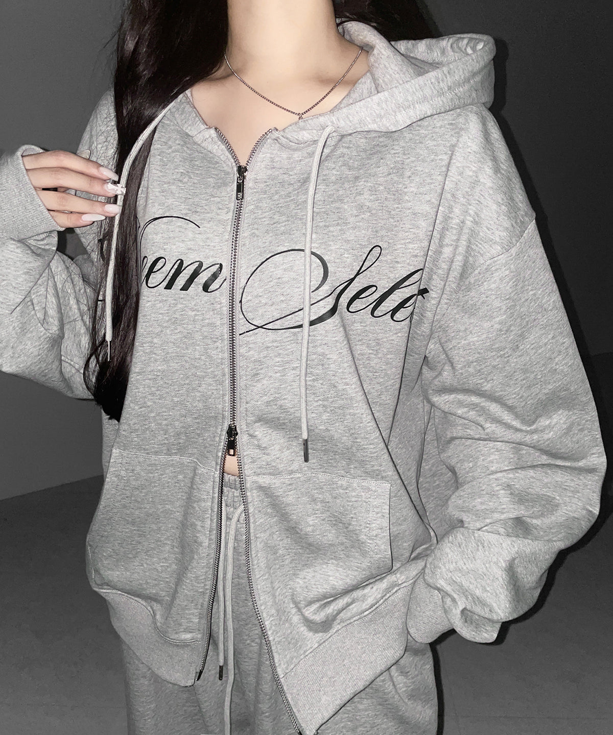 【 セットアップ可能 】レタリングロゴプリントダブルジップビッグパーカー ／ lettering logo print double zip BIG hoodie