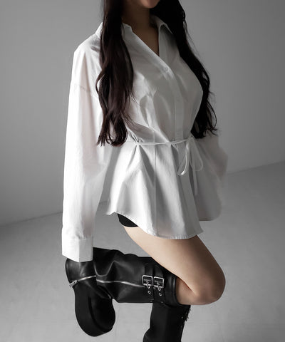 ストラップリボンレディフレアシャツ ／ strap ribbon lady flare shirts
