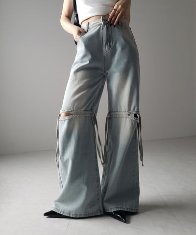【 ４size ／ ２color 】カットアウトストラップヴィンテージルーズデニム ／ cutout strap vintage loose denim
