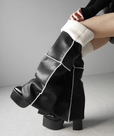 【 ニーハイにもなる２WAY 】ムートンフェイクレザールーズレッグカバー ／ mouton fake leather loose leg cover