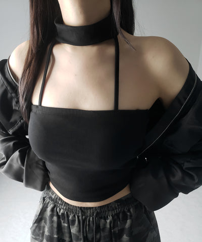 【 ３color ／ カップ付 】ダブルラインストラップチョーカーキャミソール ／ double line strap choker camisole