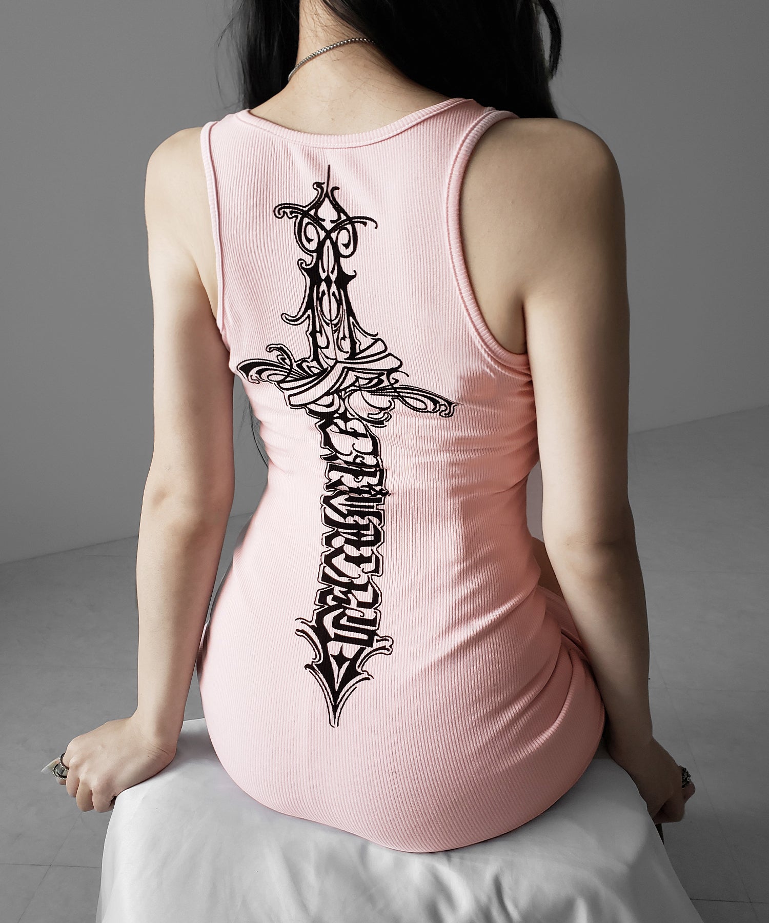 【 新色ピンク追加！】グランジロゴバッククロスタンクトップミニワンピ ／ grunge logo back cross tanktop mini onepiece