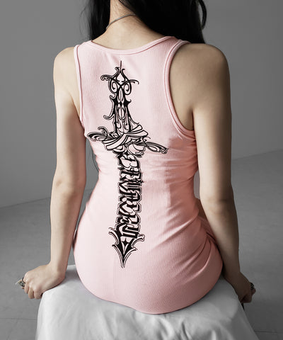 【 新色ピンク追加！】グランジロゴバッククロスタンクトップミニワンピ ／ grunge logo back cross tanktop mini onepiece