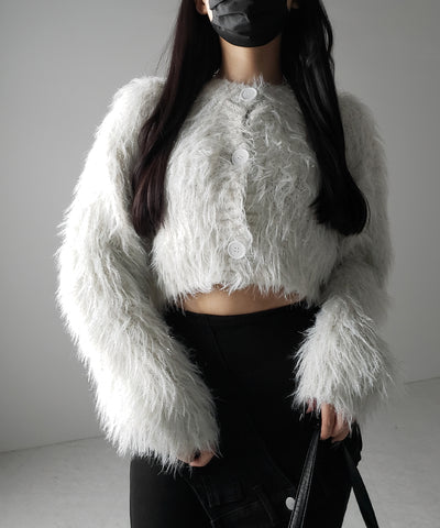 【 ２color 】ラメシャギーショートニットカーディガン ／ rame shaggy short knit cardigan
