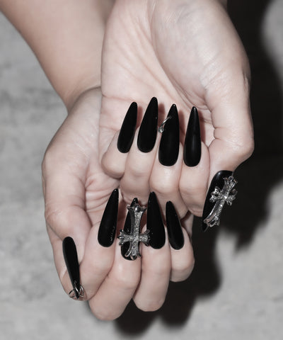 ビジュークロスピアシングロングネイルチップ ／ bijou cross piercing long nail tips