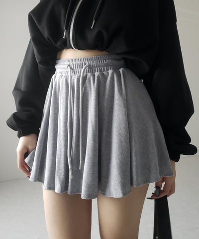 【 ３color ／インナーパンツ裏地付 】ハイウエストカットフレアミニスカート ／ High waist cut flare mini skirt