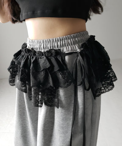 【 ２color 】ストラップリボンレースフリルミニ巻きスカート ／ strap ribbon lace frill mini wrap skirt
