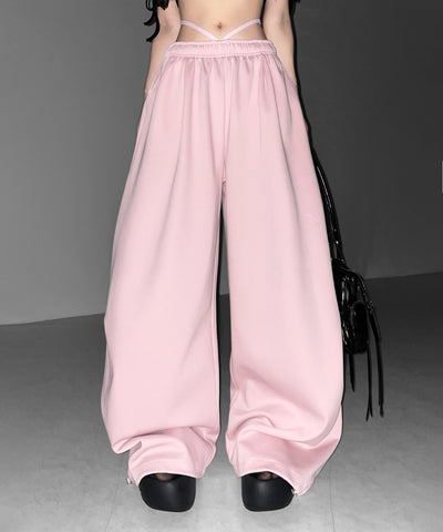 ウエストストリングタックワイドスウェットパンツ ／ waist string tack wide sweat pants