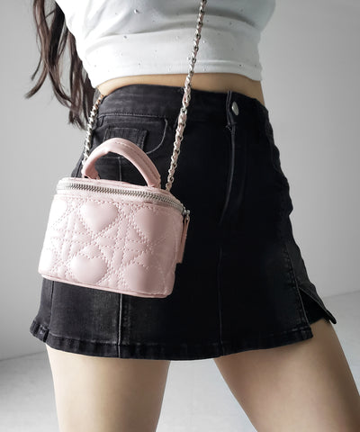 ミニスリットストレッチレイヤードデニムミニスカパン ／ mini slit stretch layered denim mini skirt pants