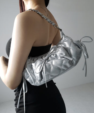 【 ３color ／２WAY 】ストラップリボンキルティングチェーンショルダーバッグ ／ strap ribbon quilted chain shoulder bag