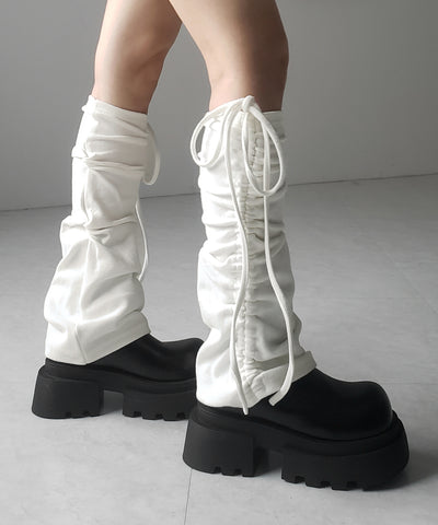 【 ２color 】ストラップリボンサイドシャーリングレッグカバー ／ strap ribbon side shirring leg cover