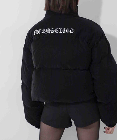 【 限定先行販売 】grunge logo embroidery short puff down jacket