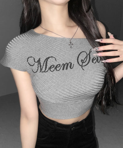 レタリングロゴワンショルリブニット ／ lettering logo oneshoulder lib knit