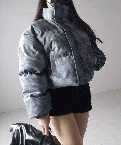 【 セットアップ着用可能 】ヴィンテージライクフェイクレザーショートダウンジャケット ／ vintage like fake leather short down jacket