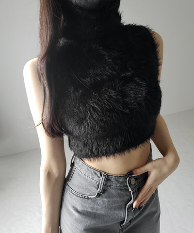 【 ３color 】タートルネックショートシャギーノースリニットトップス ／ turtleneck short shaggy nosleeve knit tops