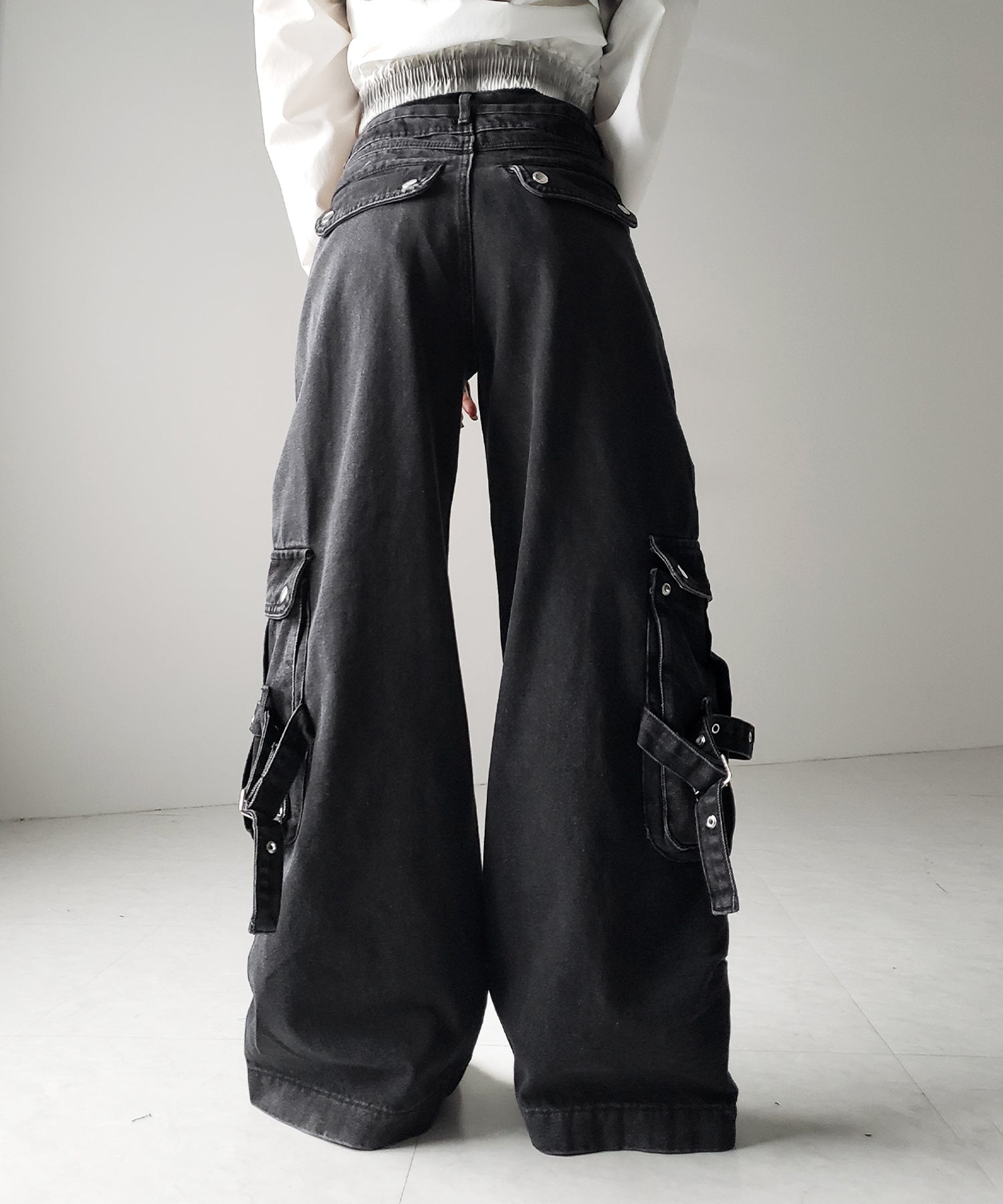 【 ４size 】カーゴプリーツブラックヴィンテージワイドデニム ／cargo pleated black vintage wide denim