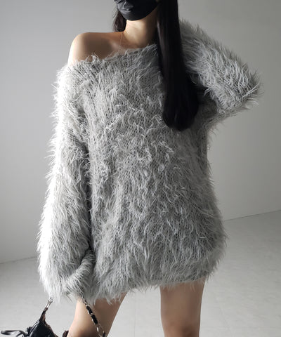 【 ３color 】フラッフィーシャギーボリュームニットミニワンピース ／ fluffy shaggy volume knit mini onepiece