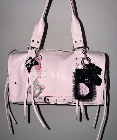 【 ショルダーストラップ付き２WAY 】レースアップベルテッドフリンジボストンショルダーバッグ／lace up belted fringe boston shoulder bag