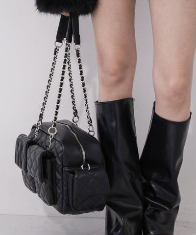 【 ２WAY 】Ｍロゴフェイクレザーキルティングチェーンショルダーバッグ ／ M logo fake leather quilting chain shoulder bag
