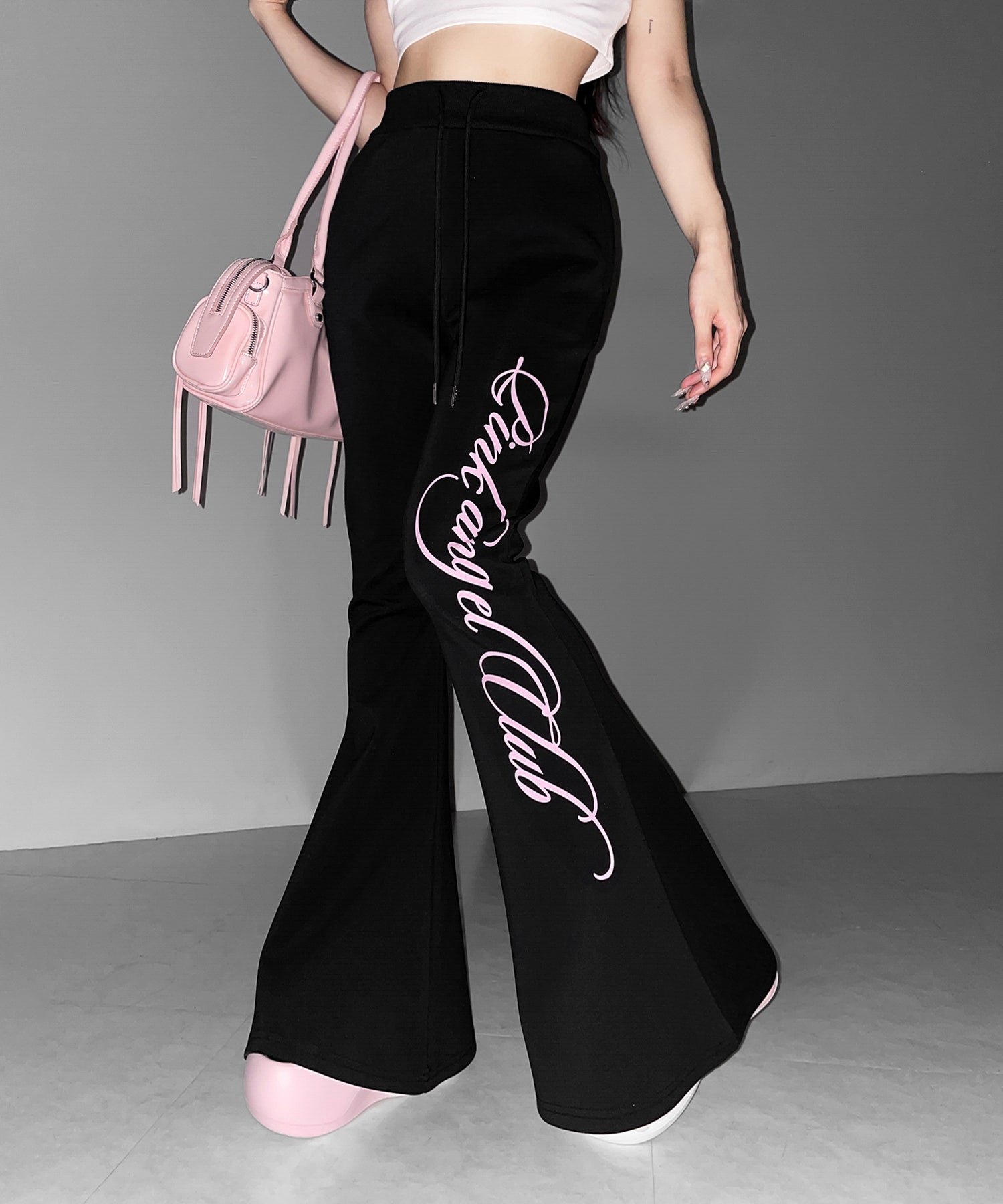 【 PINK ANGEL CLUB 】レタリングロゴスウェットフレアパンツ ／ PINK ANGEL CLUB lettering logo sweat flare pants