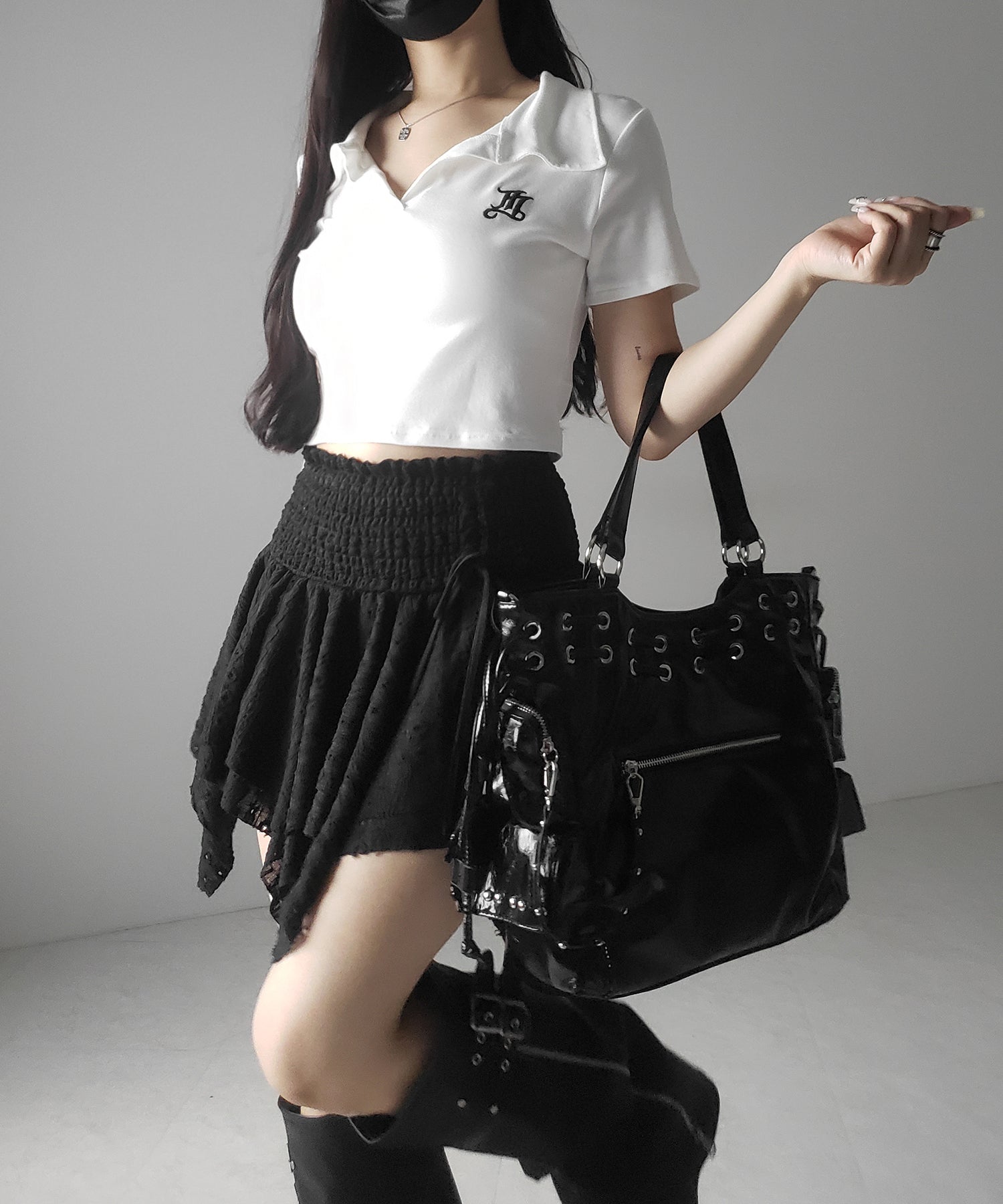 【 トップスとしても使える２WAY 】シャーリングリボンフリルビスチェミニスカート ／ shirring ribbon frill bustier mini skirt