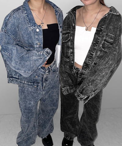 【 セットアップ着用可能 】ヴィンテージケミカルブリーチストレートワイドデニム ／ vintage chemical bleach straight wide denim