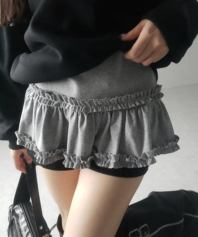 【 ３color 】裾フリルレイヤード長袖トップス ／ hem frill layered long sleeve tops
