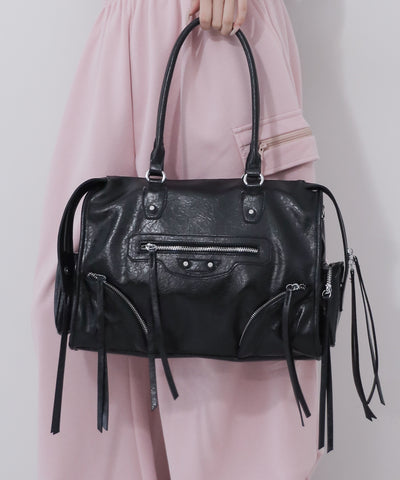 【 ショルダーストラップ付き２WAY 】アウトポケットヴィンテージダブルジップボストンショルダーバッグ ／out pocket vintage double zip boston shoulder bag