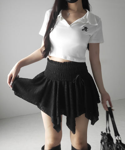 【 トップスとしても使える２WAY 】シャーリングリボンフリルビスチェミニスカート ／ shirring ribbon frill bustier mini skirt