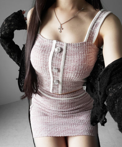 【 セットアップ】ツイードボタンショートビスチェ ＋ ミニスカート ＳＥＴ ／ 【 SETUP 】tweed button short buister ＋ mini skirt SET