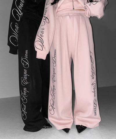 レタリングロゴ刺繍ワイドスウェットパンツ ／ lettering logo embroidery wide sweatpants