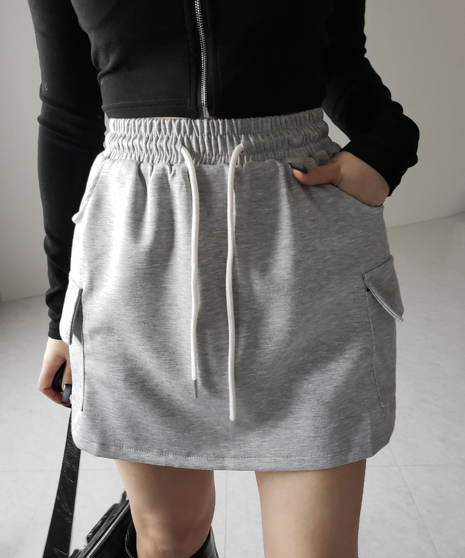 【 インナーパンツ裏地付 】ハイウエストスウェットミニスカート ／ high waist sweat mini skirt