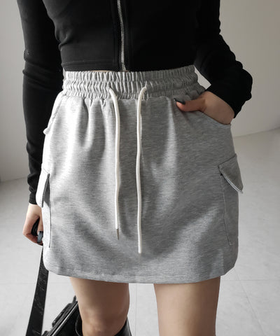【 インナーパンツ裏地付 】ハイウエストスウェットミニスカート ／ high waist sweat mini skirt