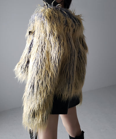 【 ２color 】グラデーションシャギーファーモンスターボリュームコート／ gradation shaggy fur monster volume coat