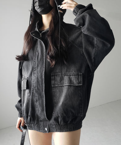 【 ２color 】ヴィンテージデニムダブルジップフードブルゾン ／ vintage denim double zip hoodie blouson