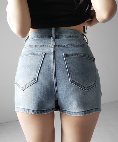 ミニスリットストレッチレイヤードデニムミニスカパン ／ mini slit stretch layered denim mini skirt pants