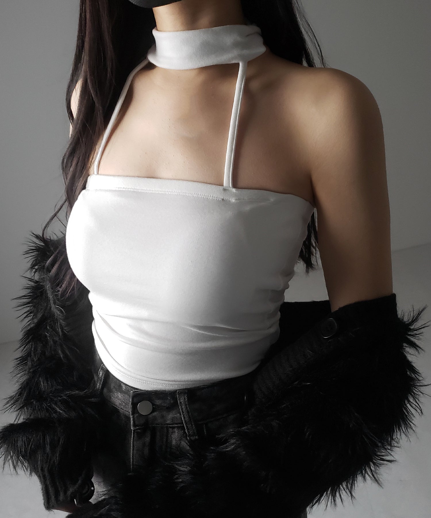 【 ３color ／ カップ付 】ダブルラインストラップチョーカーキャミソール ／ double line strap choker camisole